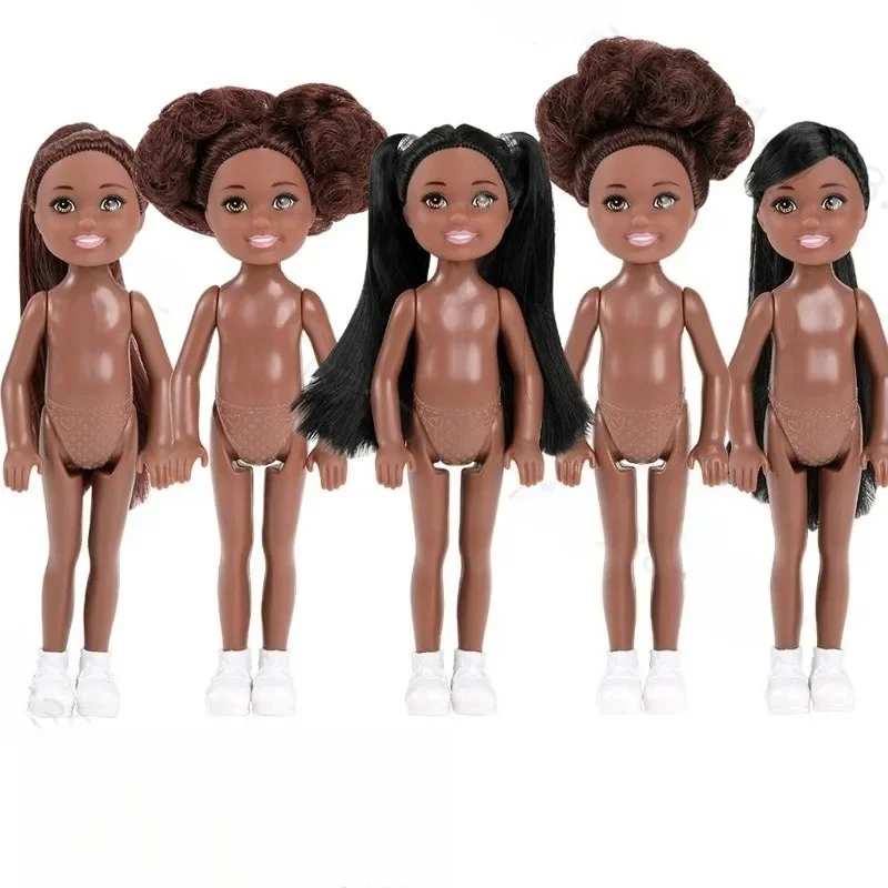 15cm Mini Kelly 5-inch Little Boy Dark Ordinary Skin Naked Body Black Male Doll Reborn Bjd 1/12 Toys for Girls Blonde Black Hair