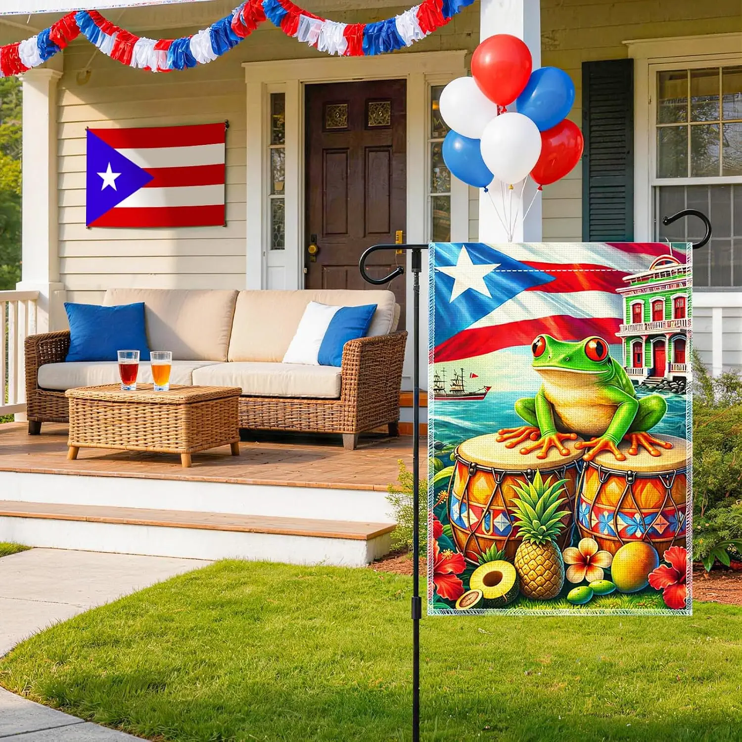 12 x 18 Inches Puerto Rico PR Garden Flag for Yard Lawn Outdoor Decor, Vibrant Frog and Drums Double-Sided Outdoor Banner fo yyi
