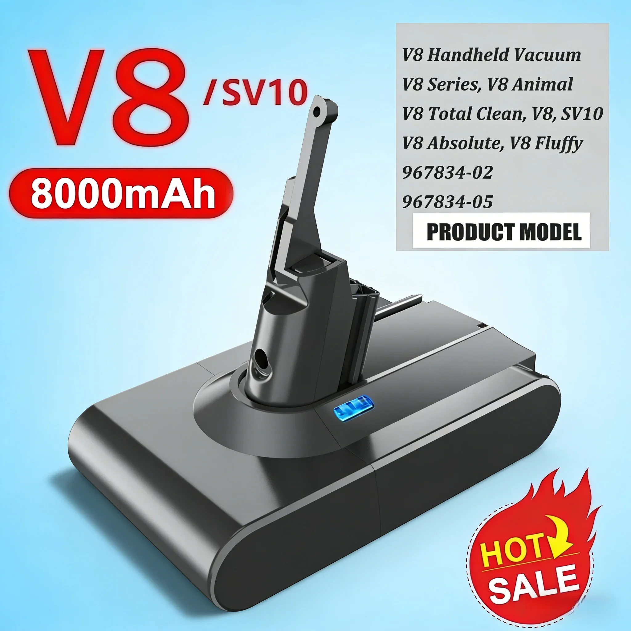 

Аккумулятор 8.0Ah для Dyson V6 V7 V8 V10 V11, замена батареи DC58 DC59 DC61 DC62 DC72 DC74 SV11 SV10 SV12 SV14 SV15, литий-ионный аккумулятор