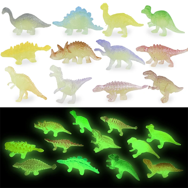 13/16pcs Mini Luminous Dinosaurs Jurassic World Birthday Party Decoration Glow In The Dark Dino Toys Kids Gifts Goodies Fillers