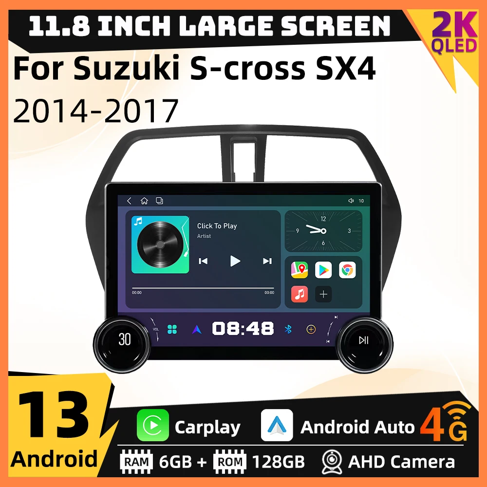 11.8 Inch Screen 2 Din Android Car Radio Stereo for Suzuki S-Cross SX4 2014-2017 Navigation Multimedia Carplay 4G Head Unit WiFi