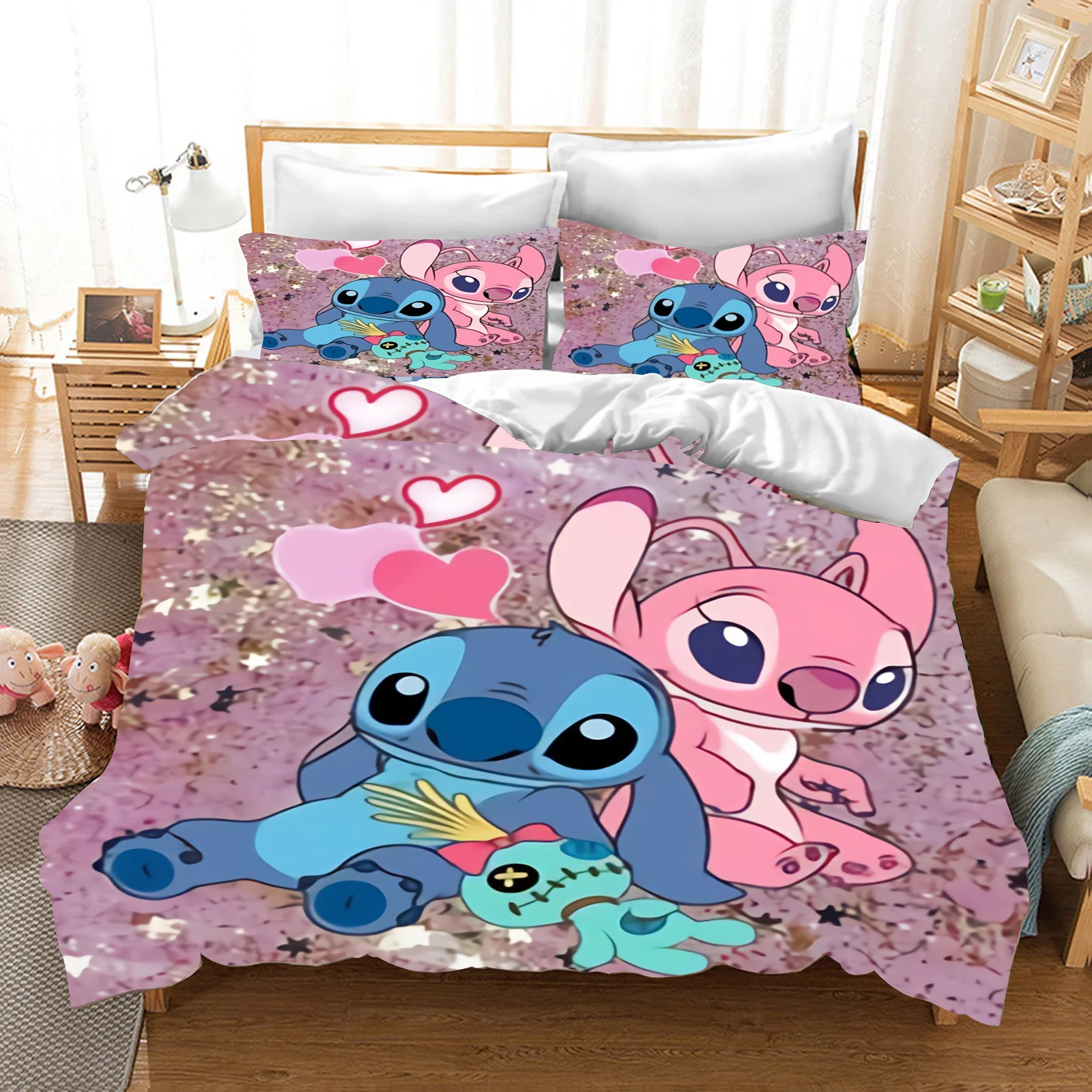 Juego de cama con estampado de puntada para dormitorio, funda nórdica, regalos de Navidad, dibujos animados de Comforte con funda de almohada, adecuado para niños y adultos