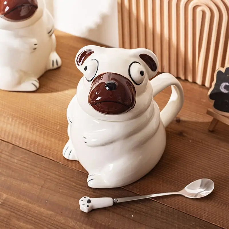 Funny Bags Dog Mug Large Capacity Cute Ceramic Cup Novel Ceramic Tea Mug With Lid Cartoon Practical Birthday Gift Cup Deco Mugs