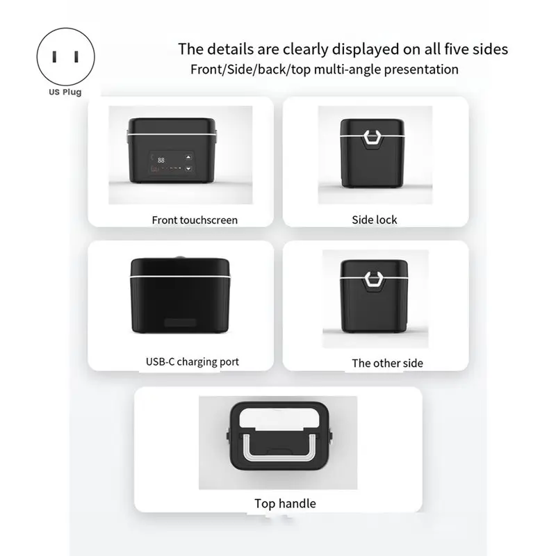 AB66-Upgraded Cordless Electric Lunch Box Heating Lunch Box For Construction, Car & Travel Us Plug