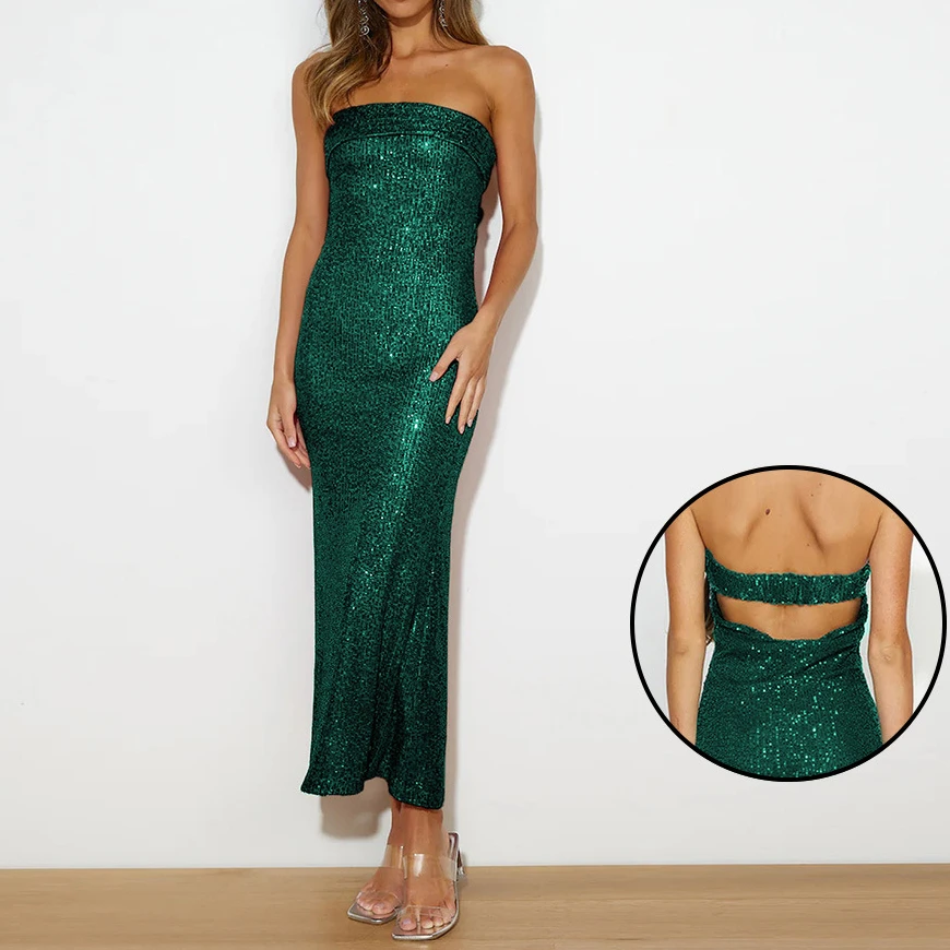 

Women's Bridesmaid Dress, High-end Dress, Sequined Sequins Shiny Sexy Strapless Sequins Slim Fit Hollowed Out Spicy Girl Long