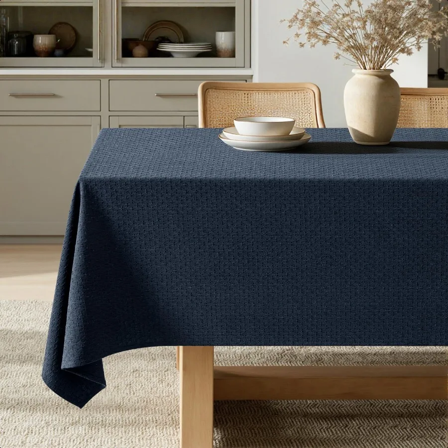 

Navy Linen Cottton Table Cloth Rec Tablecloth Waterproof Spillproof CrossStar Textured Table Cltoth Decorative Farmhouse Style