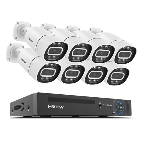H.View 4K 5Mp 8Mp poe Cctv Security Camera System Home Video Surveillance Kit 8Ch Nvr Audio Outdoor Ip Camera xmeye app
