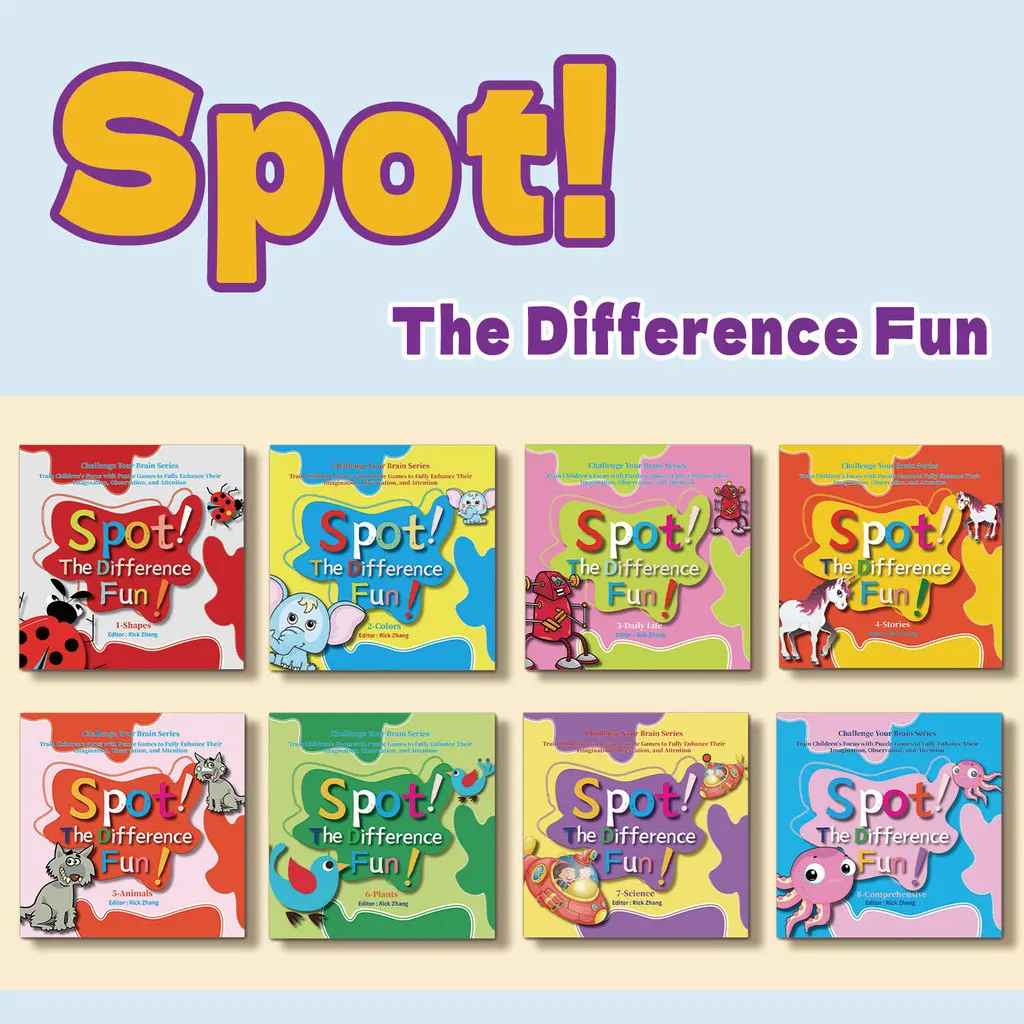 Spot the Difference Puzzle Books for Kids—8-Book Set (Shapes, Colors, Daily Life, Stories, Animals, Plants) — Find Activity