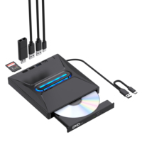 2024  External CD DVD Drive Pro - Portable Typ C CD/DVD+/-RW Drive with SD Card Reader, CD ROM Burner, and DVD Player Hub - Co