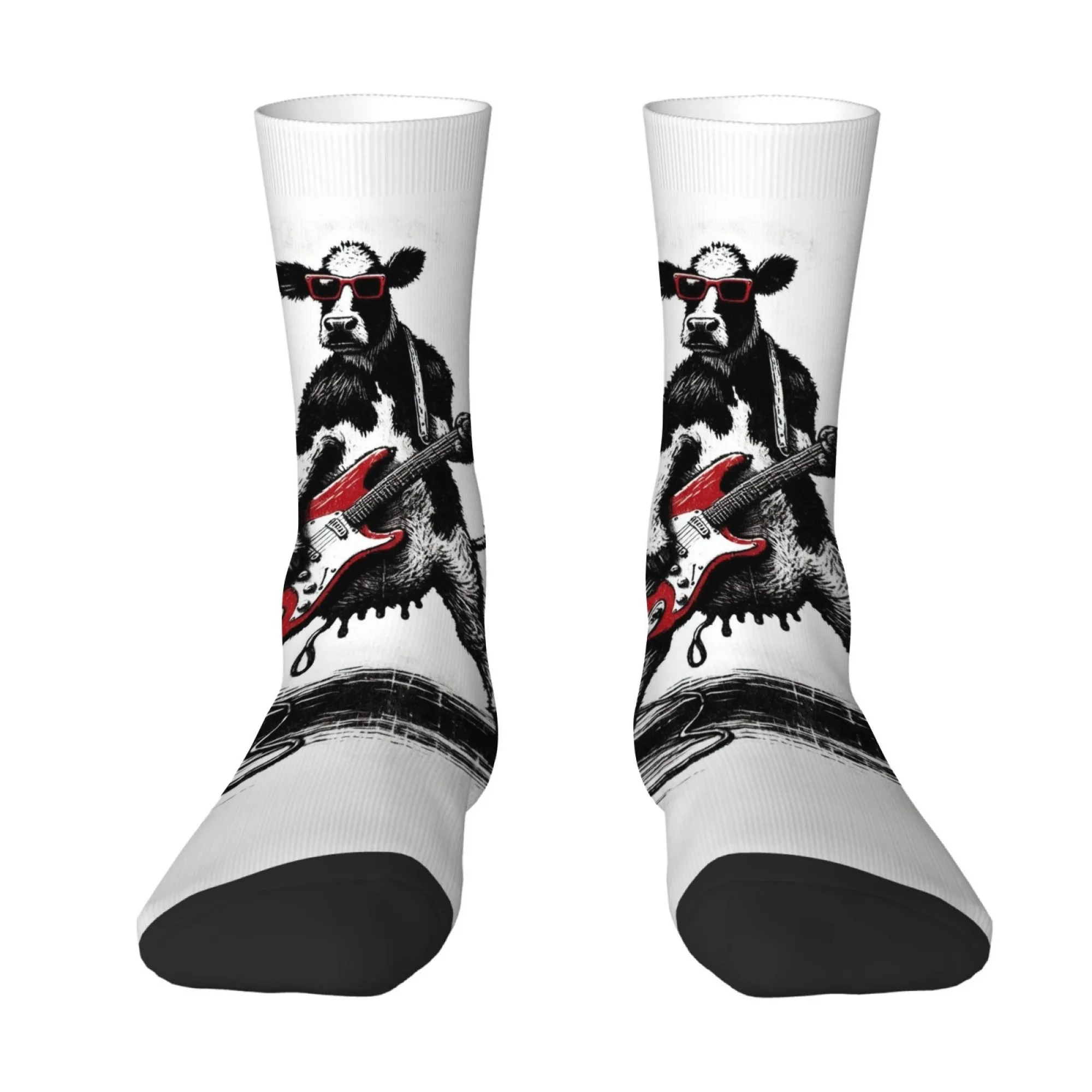 Funny Cow-themed Guitar Print Men's Socks Non-slip and Breathable Socks Quirky and Unique Harajuku Style Outdoor Sports Socks