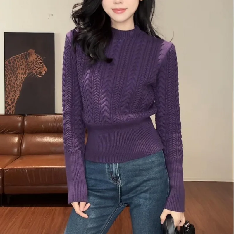 

Crew Neck Twist Waist Pullover Knitted Sweater Women's 2025 Autumn and Winter New Thin Soft Waxy Inner Sweater