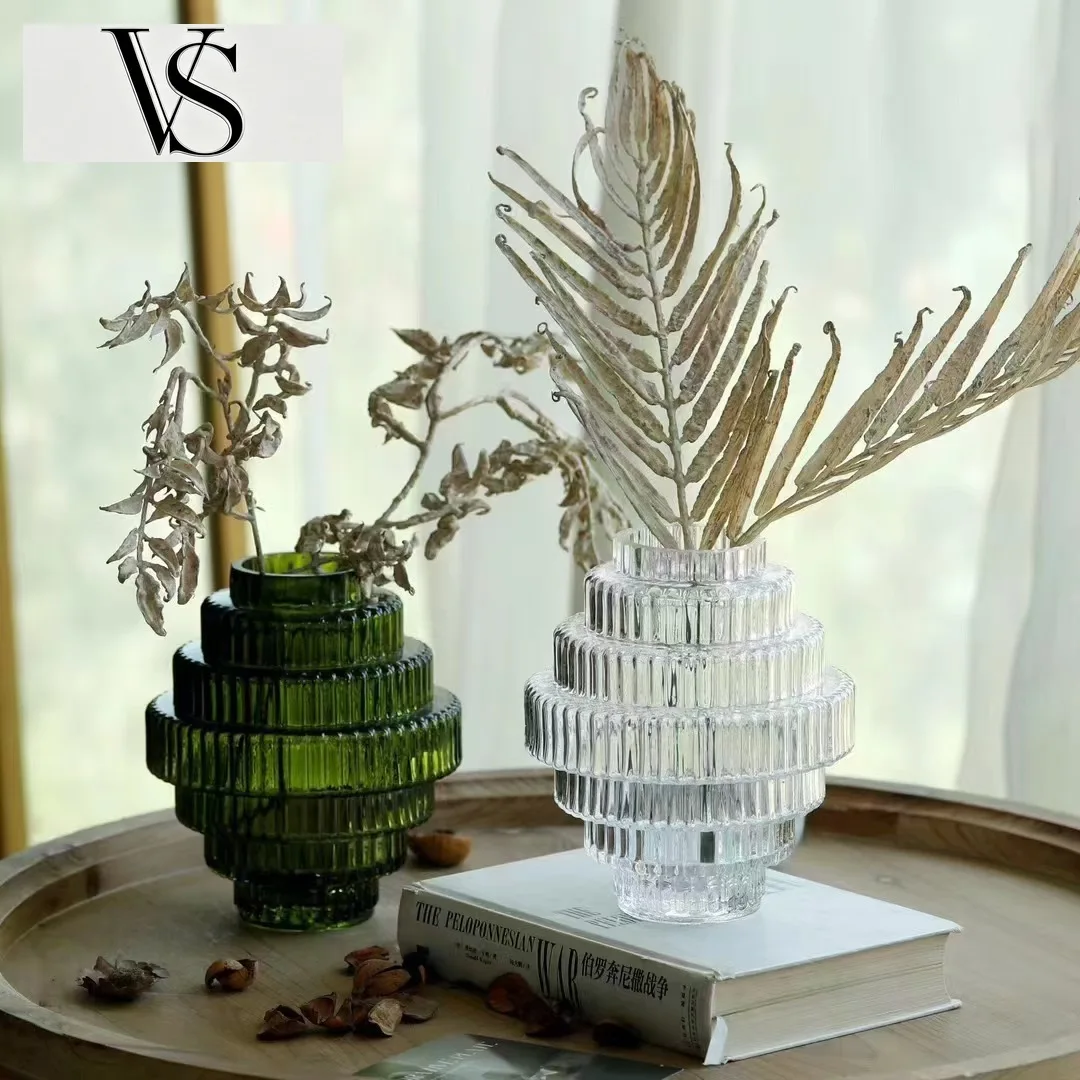 Tower Flower Shaped Transparent Vase Terrarium Hydroponics Home Decoration Accessories Glass Creative Vase Vertical Grain