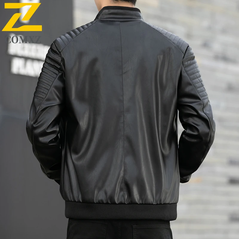 2025 Men's Leather Jacket Autumn Fashion Windproof PU Faux Leather Coat Men Korean Street Baseball Collar Motorcyclist Jackets