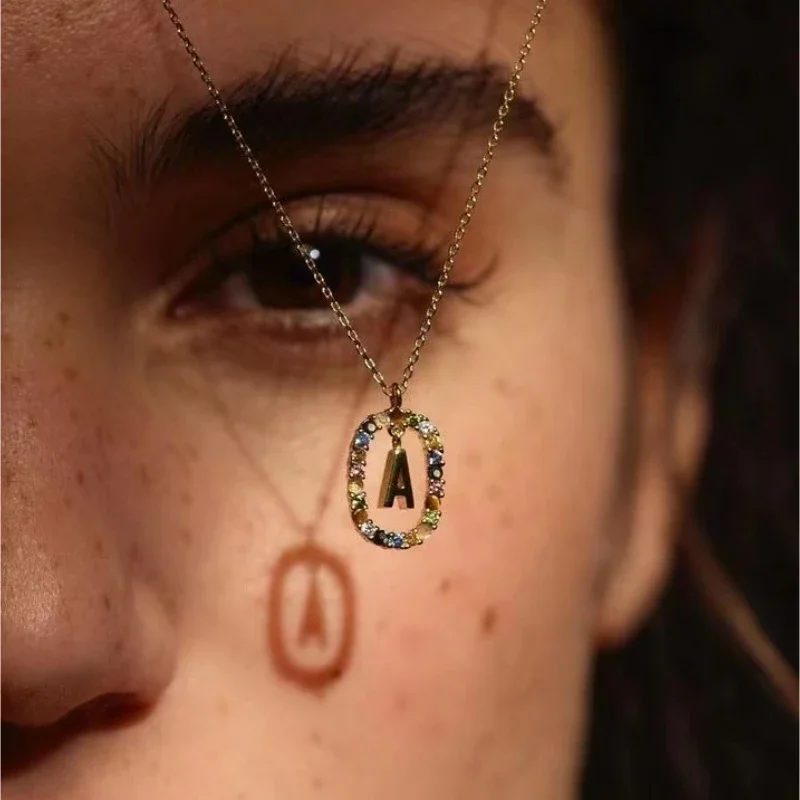 Spain 3D Letters A-Z Necklace Choker for Women Colour Zircon Pendant Fashion Exquisite Daily Party  Jewellery Gifts