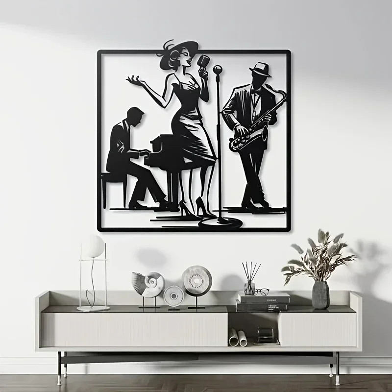 Multi-Layered Vintage Jazz Band Wall Art—Handcrafted Metal Musician Sculptures, Vintage Black Finish | Perfect for Home Use, Bars