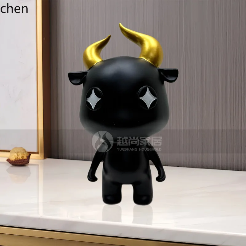 HXL Resin Cartoon Little Black Cow Light Luxury Ornament Model Room Living Room Decoration