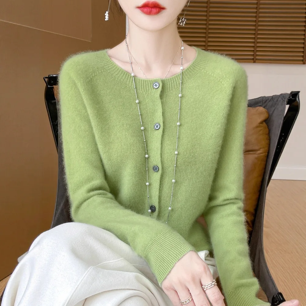 

Women Cardigans 100% Wool Long Sleeve Sweater O-neck Single Breasted Soft Warm Autumn Winter Korean Fashion Knitted Jumpers