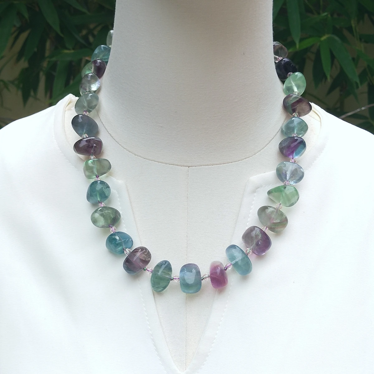Lii Ji Real Stone Blue Green Color Necklace Flourite Crystal 51cm Stock Sale Women Jewelry Gift