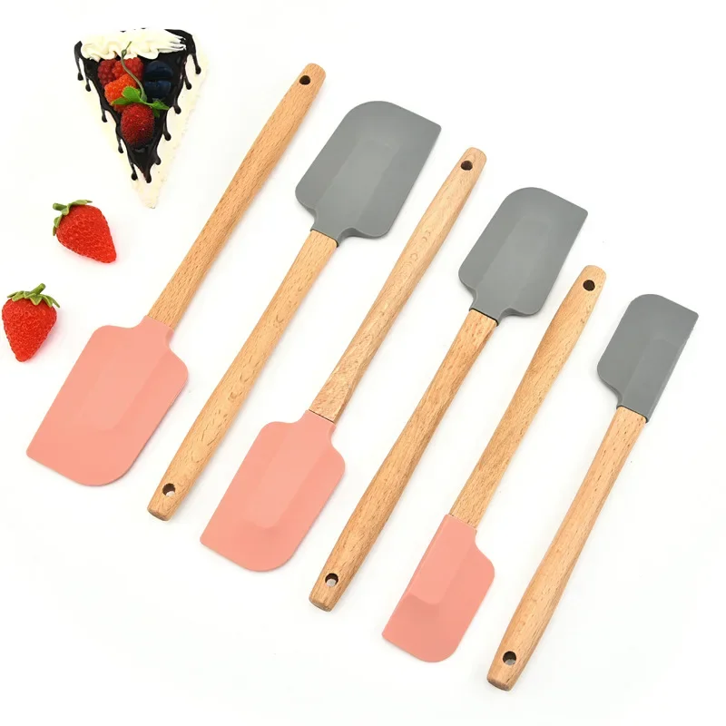 Cream Cake Silicone Spatula Round Wooden Handle Baking Pastry Scraper Blenders Non-stick Kitchen Dessert Cookies Cutter Mixer