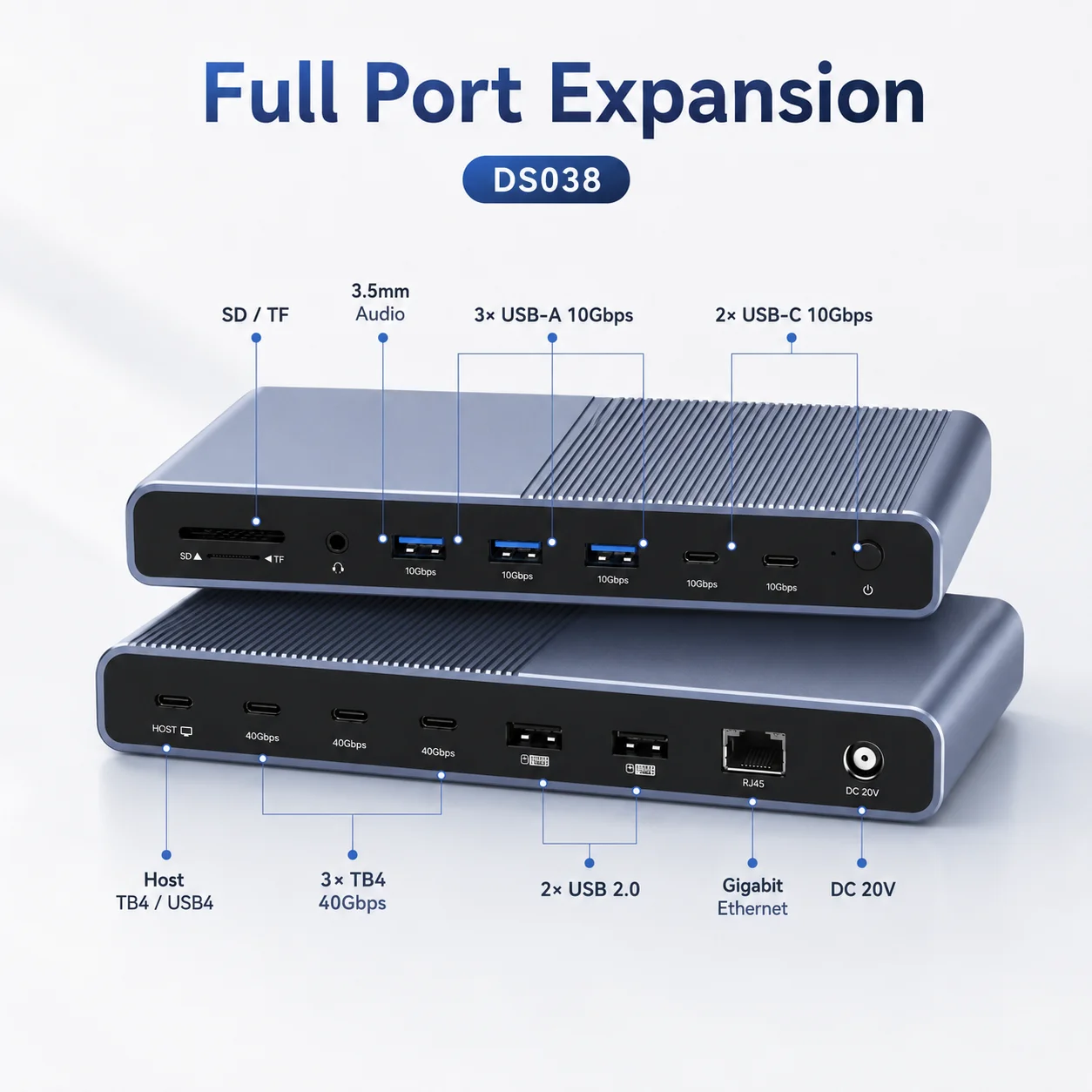 15-in-1 Thunderbolt 4 Dock 40Gbps 8K+60Hz 90W PD 10Gbps USB Gigabit Ethernet Aluminum 3.5mm Audio TF/SD in Stock