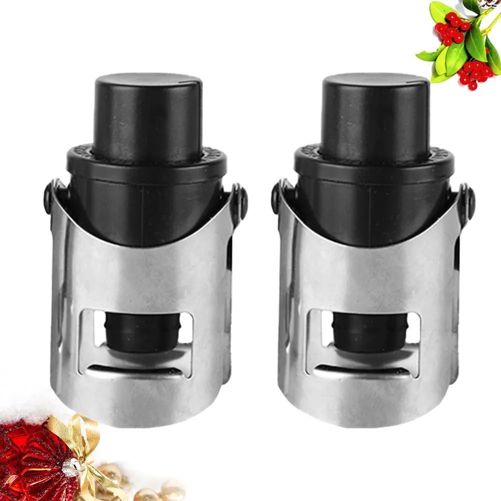 2Pcs Stainless Steel Vacuum Pump Wine Stopper Bottle Sealer for Sparkling Wine Preserves Flavor Freshness Oxidation