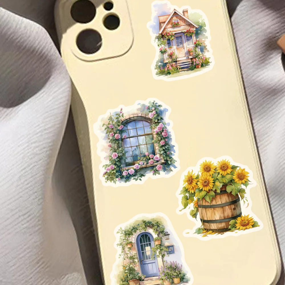 50PCS Creative Garden Hut Small Fresh PET Decorative Stickers Hand Account Phone Case Waterproof Stickers