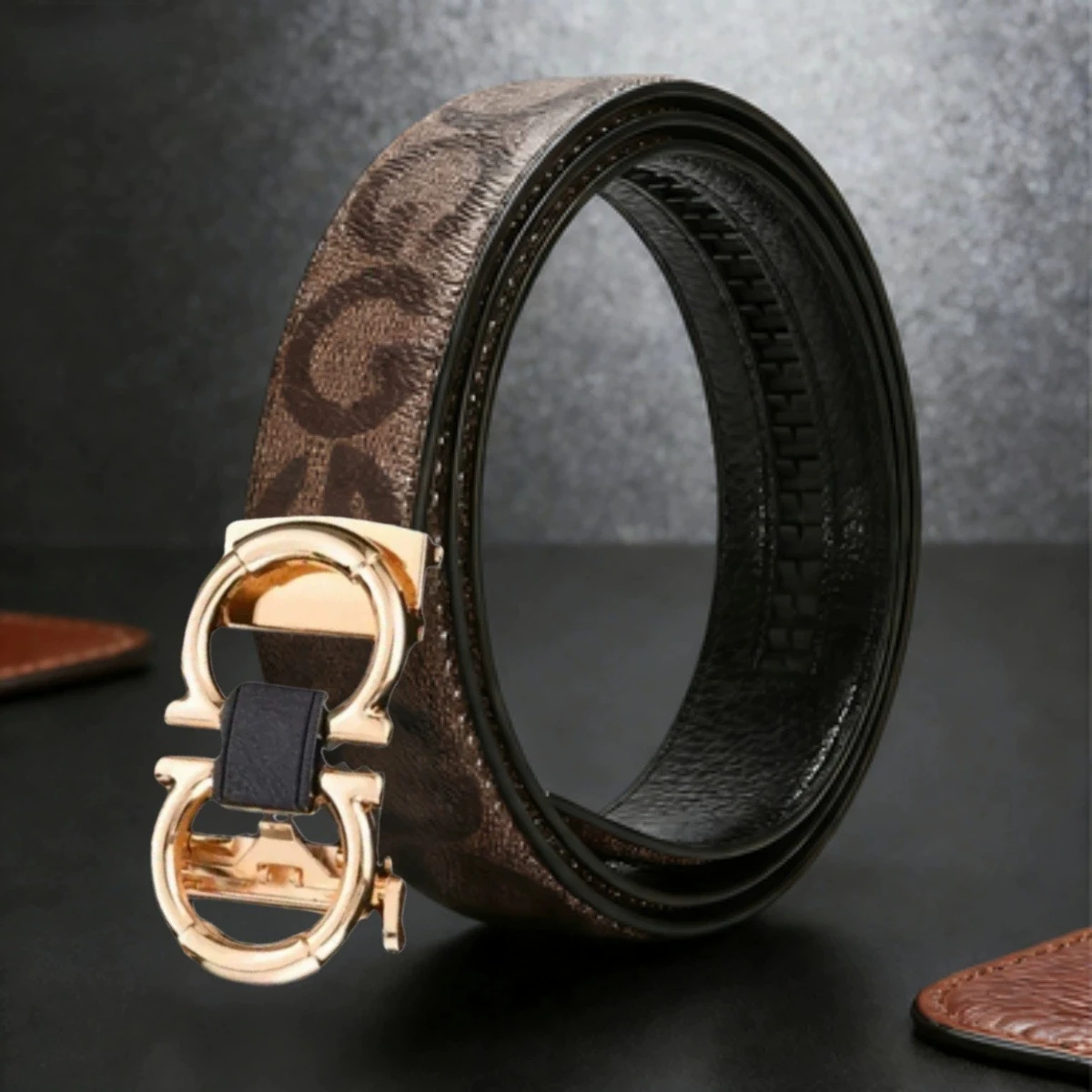 

Мужской роскошный деловой ремень из искусственной кожи с автоматической пряжкой с узором №8 для джинсов и брюк, премиум-подарок
