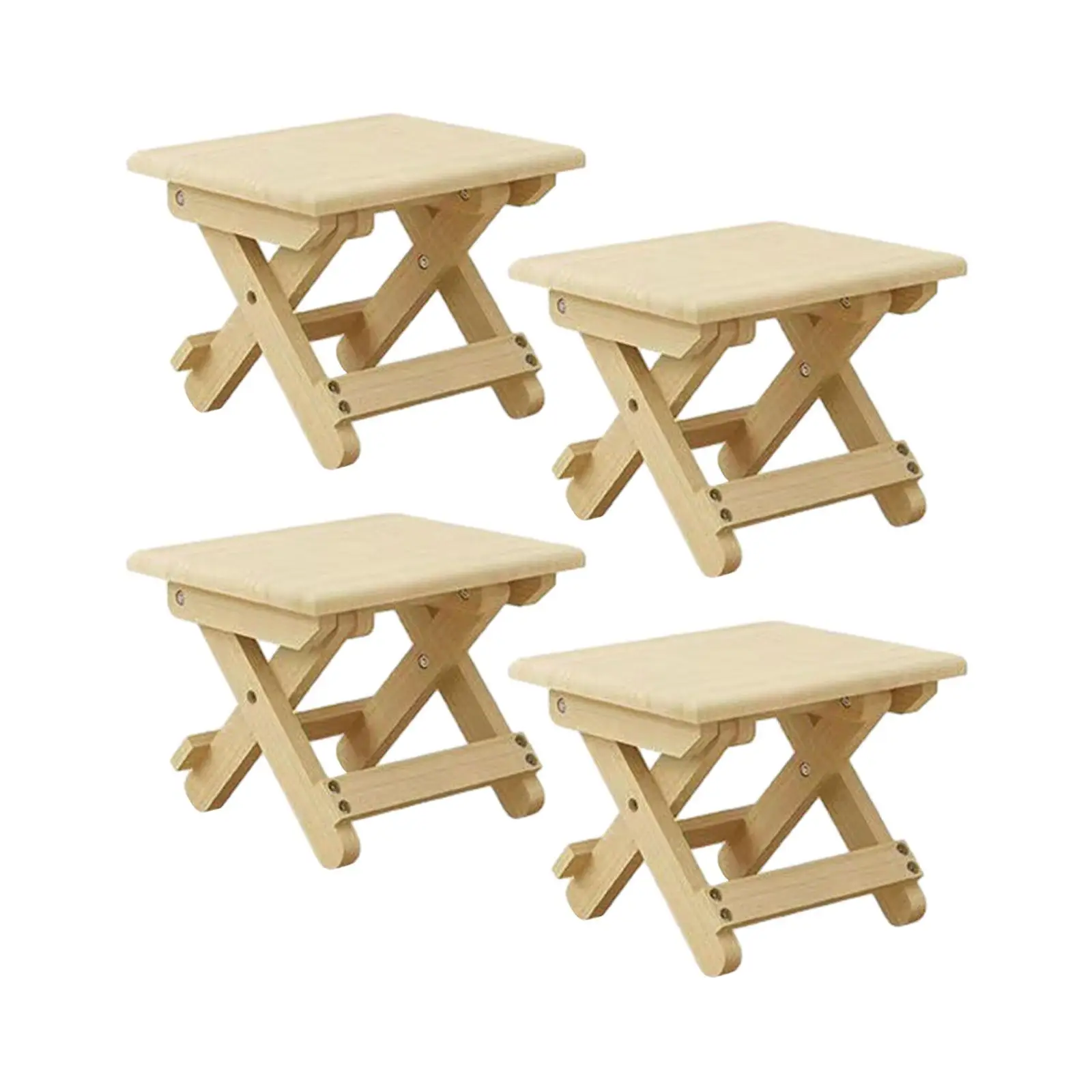 4 Pieces Wooden Foldable Camping Stool Portable Chair x Shaped Structure 9.4x7.8x7.8inch Picnic Stool for Dorm Room Versatile