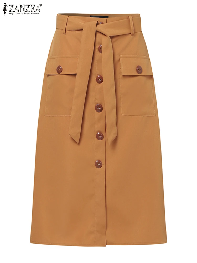 2024 ZANZEA Women High Waist Solid Cargo Skirt Fashion Summer Skirts OL Work Knee-length Faldas Saia Casual Party Club Jupe