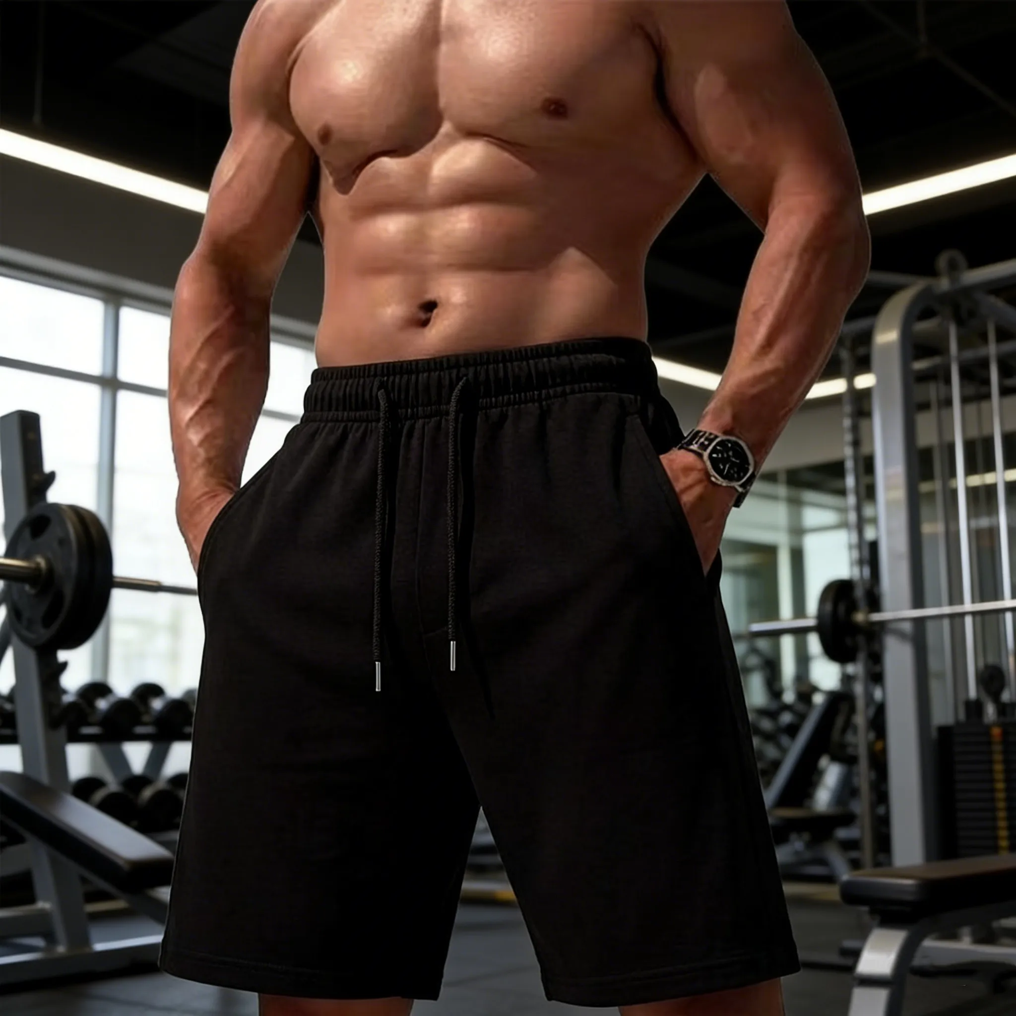 

Summer Fitness Casual Short Pants For Men Basic Gym Comfy Shorts Fashion Stretch Drawstring Sportpants Pocket Sport Bottoms