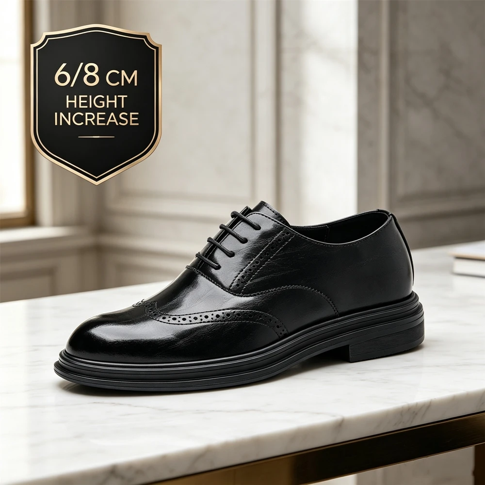 Men Hidden Height Increasing Leather Shoes 6cm/8cm Formal Business Wedding Banquet Office Comfortable Non Slip Elevator Footwear