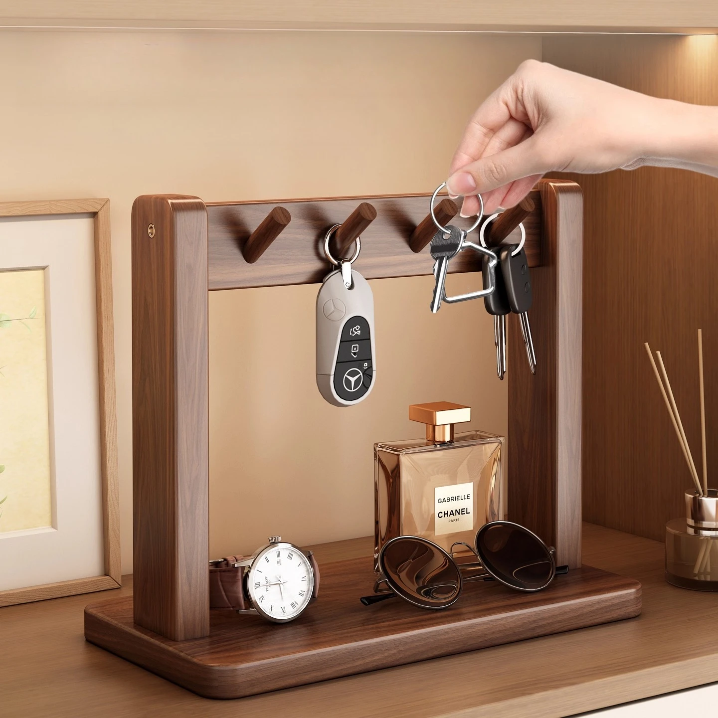 2025 New Desktop Small Display Rack Solid Wood Entrance Storage Rack Key Hanging Rack for Entering and Leaving The House