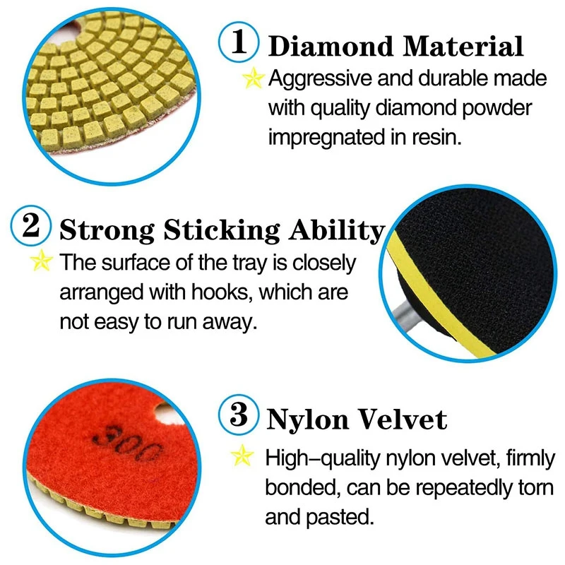 11Pcs 3 Inch 80Mm Diamond Polishing Pads Kit Wet/Dry For Granite Stone Concrete Marble Polishing Use Grinding Discs Set