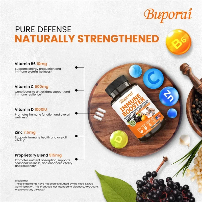 معزز المناعة - يدعم الجهاز المناعي والصحة العامة، ويعزز الامتصاص، ويحتوي خصائصًا مضادة للأكسدة