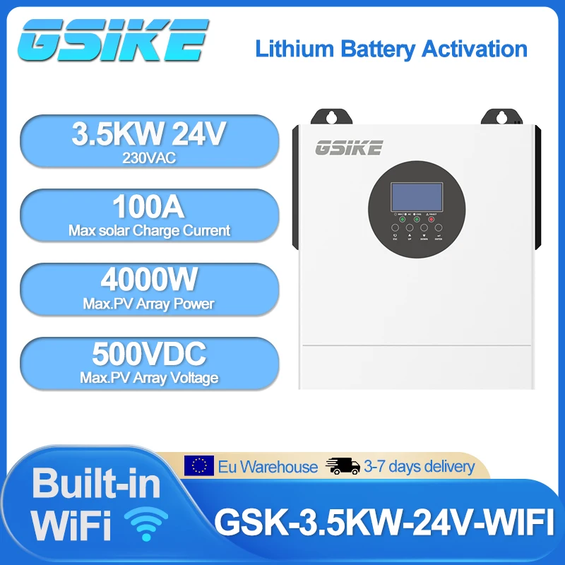 GSIKE 3,5 kW 24 V 2,5 kW 12 V Hybrid-Solarwechselrichter mit Dual-MPPT, reiner Sinuswelle, Solar-WLAN-Controller, Farb-LCD-Display, 100-60 A PV-Ladegerät – Detail 3