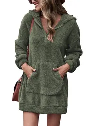 Double-sided plush hooded loose jacket 2023 new European and American autumn and winter zippered plush wool warm pocket sweater