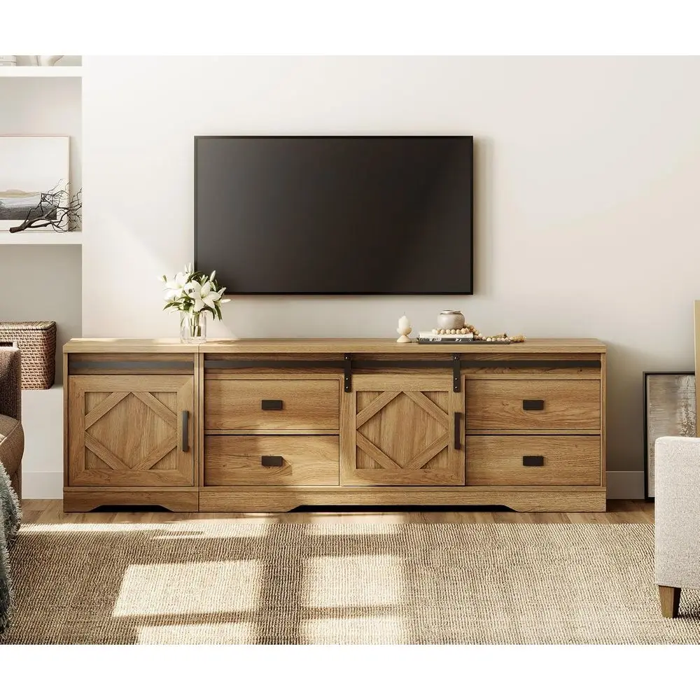 Vintage Oak 2-in-1 TV Stand for 85 TVs, 24.3 High Wood Entertainment Center with Drawers & Adjustable Shelves