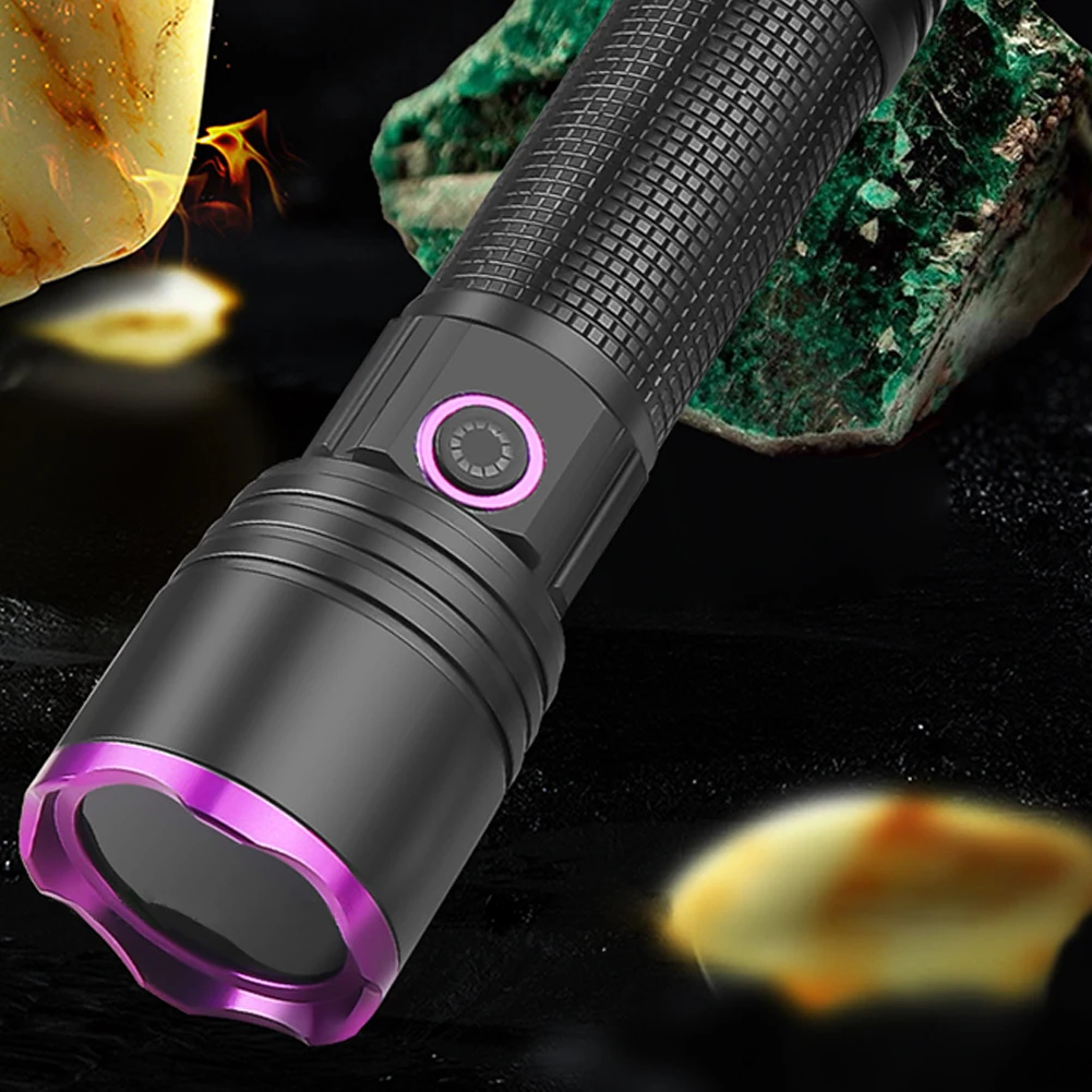 Lanterna UV com Luz Dupla, Tocha Ultravioleta, Lanterna Zoom, Lâmpada de Iluminação Detecção, Pet Manchas e Caça, Roxo e Branco, 395nm