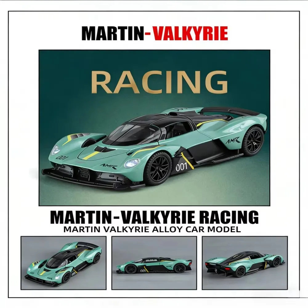 1:32 Aston Martin Valkyrie legering speelgoedauto, geluid en licht, terugtrekbare, goudvleugeldeuren