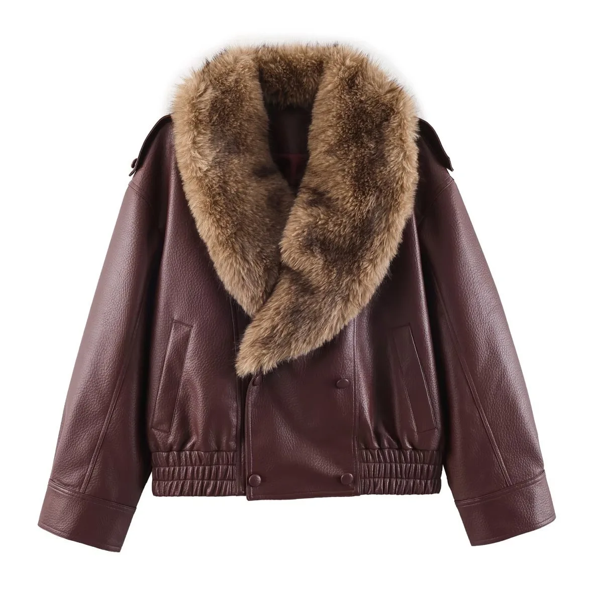 Winter Women Leather Jacket High Quality Fur Collar Faux Leather Coat Loose Biker Jacket Streetwear Windproof Outerwear Snowwear