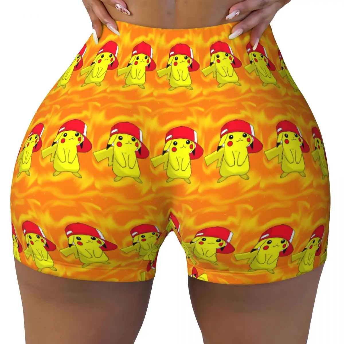 Custom Pikachus Character Gym Biker Running Shorts Women's Kawaii Workout Yoga Shorts