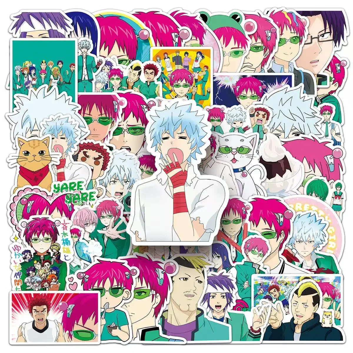 50Pcs Anime The Disastrous Life of Saiki K 2 Stickers Decals Saiki Kusuo Sticker For Laptop Skateboard Motorcycle Stickers