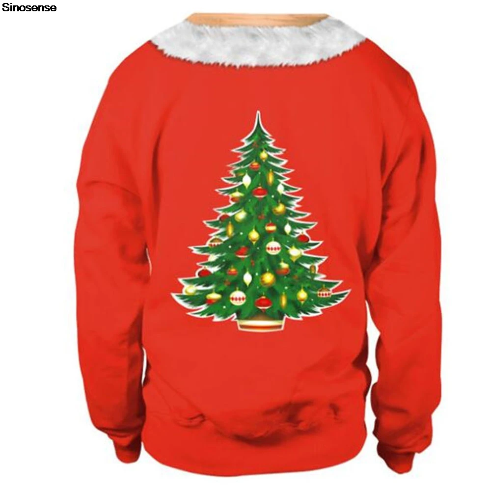 Camisola de Natal de Rena Santa masculina e feminina, 3D Christmas Tree Print, Camisola de Natal feia, Pulôver Unisex, Jumper de Festa, Top