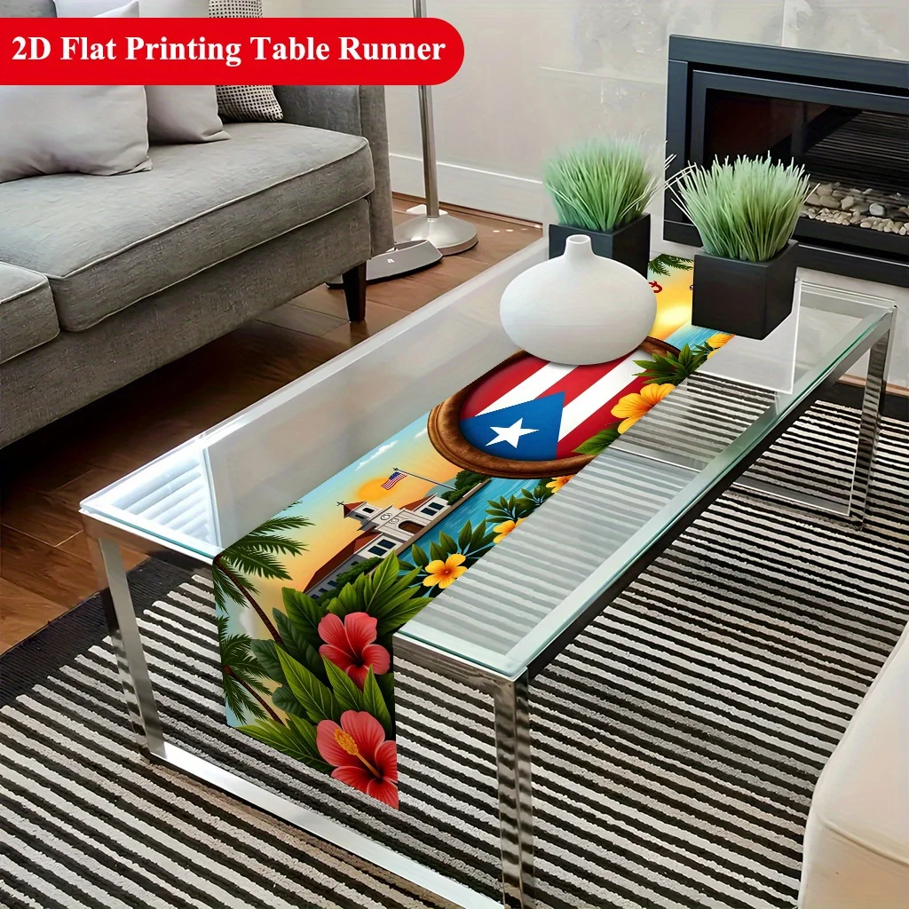 1PC 2D Puerto Rican Landscape Tablecloth, Rectangular Table Cover for Dining Table, Coffee Table, Home Party, Family Gatherings