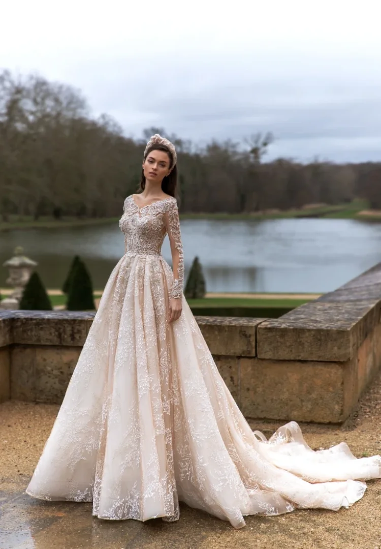 Vestido De Novia Manga Larga Elegante Encaje Vestido De Novia Robe Mariee 2024 Luxe Vintage Para Boda Por La Iglesia