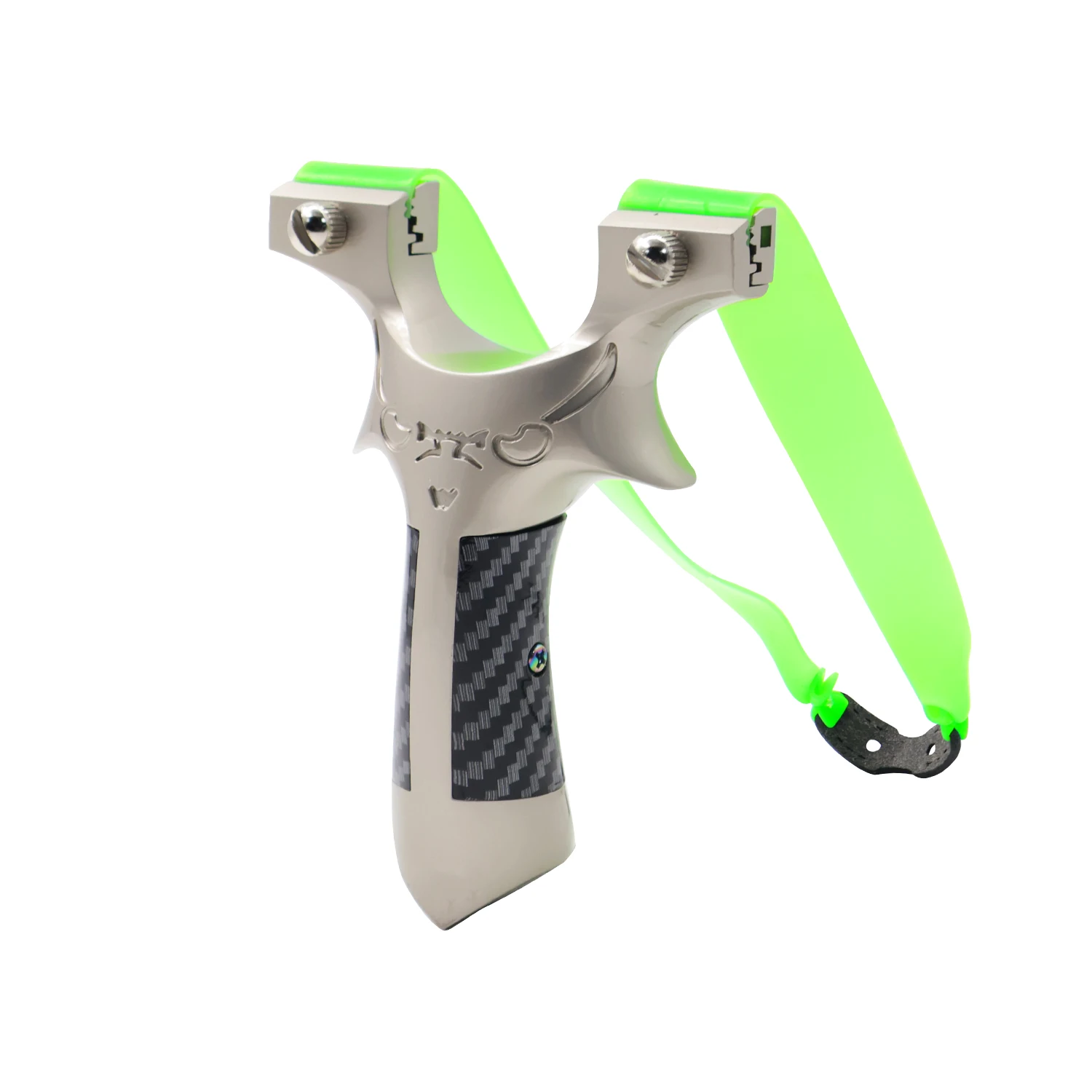 

Серебристо-черная полосатая цельнометаллическая рогатка из алюминиевого сплава, профессиональная стрельба, изогнутая ручка, охотничий строп на открытом воздухе