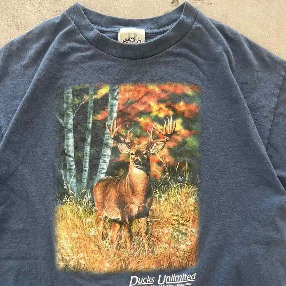 Vintage 90s Ducks Unlimited Deer Animal Nature Forest Outdoors T-Shirt