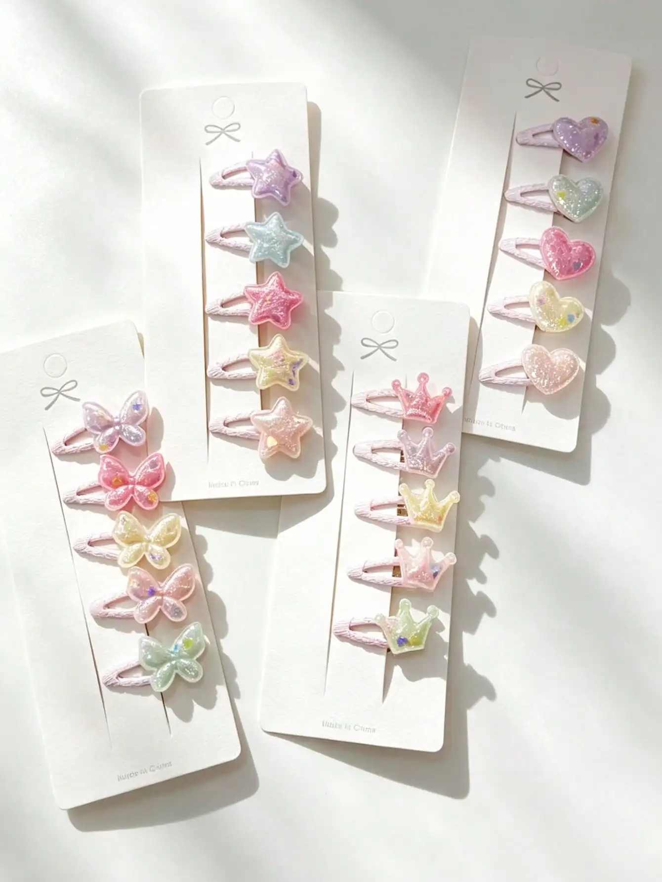 

5pcs/Set Macaron Holographic Glitter Hair Clips, Suitable For Girls - Star, Heart, Crown, Butterfly Side Bangs Clips, Sweet & Versatile Hair Accessories