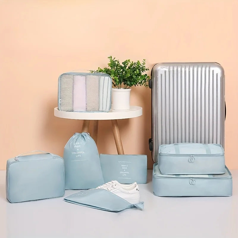 7-częściowy zestaw organizatorów podróży, nylonowe kostki do pakowania do walizki, zawiera duże/średnie/małe torby na ubrania, torbę na bieliznę, torbę na buty