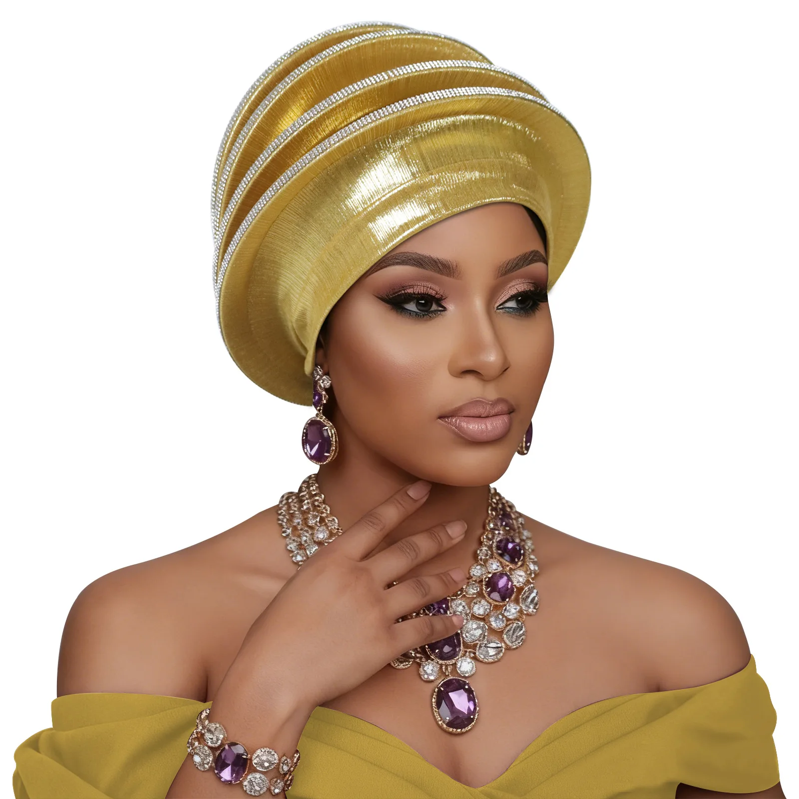 

2026 New African Headtie Auto Gele Women's Beret Turban Cap Nigerian Female Head Wraps Wedding Geles Party Headdress Headpiece